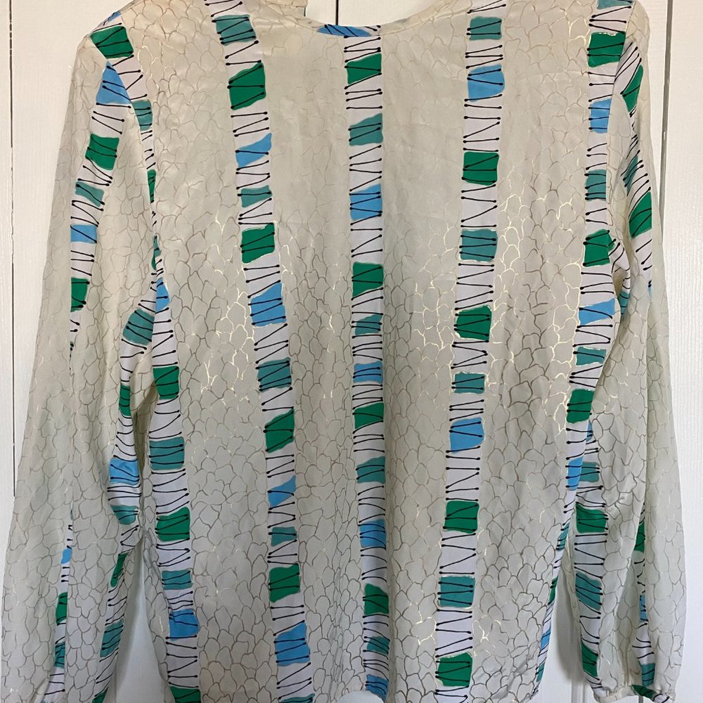 80's Breckenridge Blouses Polyester Button Up Blouse w/ Shoulder Pads, 10 (M)